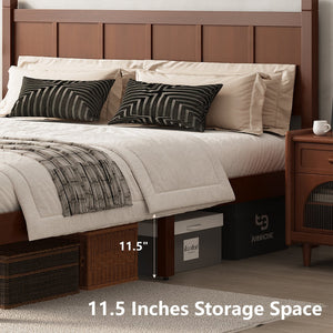 English Elm Queen Platform Bed Shaker Farmhouse Style with Vertical Slat Headboard and Wood Grain Finish Dark Walnut N733P422480P
