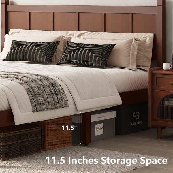English Elm Queen Platform Bed Shaker Farmhouse Style with Vertical Slat Headboard and Wood Grain Finish Dark Walnut N733P422480P