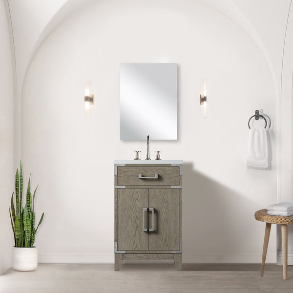 English Elm Grey Oak Single-Sink Vanity Set With Acrylic Countertop, Mirror & Faucet For Compact Spaces B2731S01999
