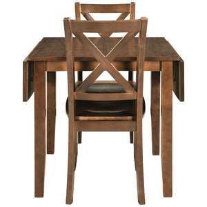 English Elm Topmax Drop Leaf Wood Breakfast Nook Table Set with X Back Chairs for Two Walnut N717S000164D