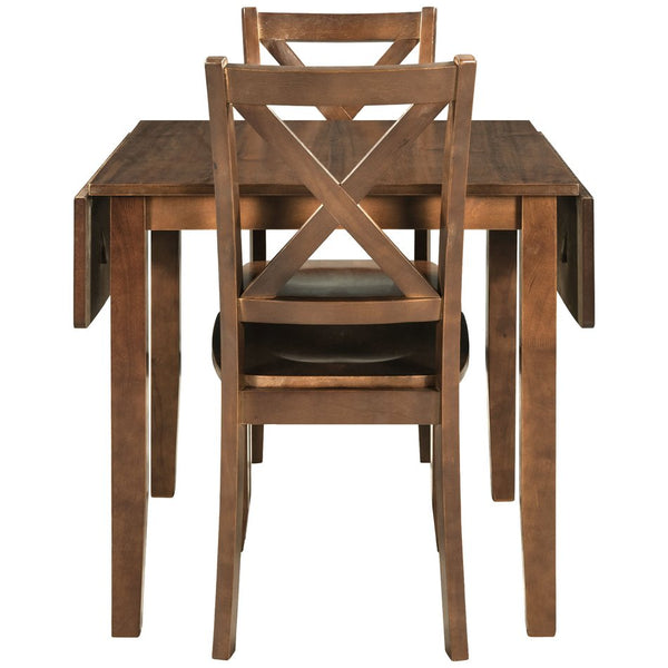 English Elm Topmax Drop Leaf Wood Breakfast Nook Table Set with X Back Chairs for Two Walnut N717S000164D