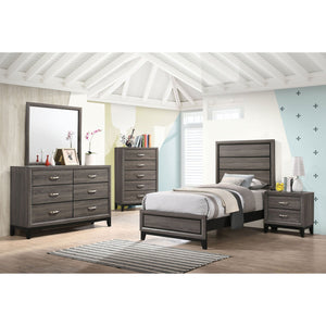 English Elm Cabrillo Two-tone Grey Oak Twin Bedroom Set with Nickel Hardware and Dovetail Storage B062S01688