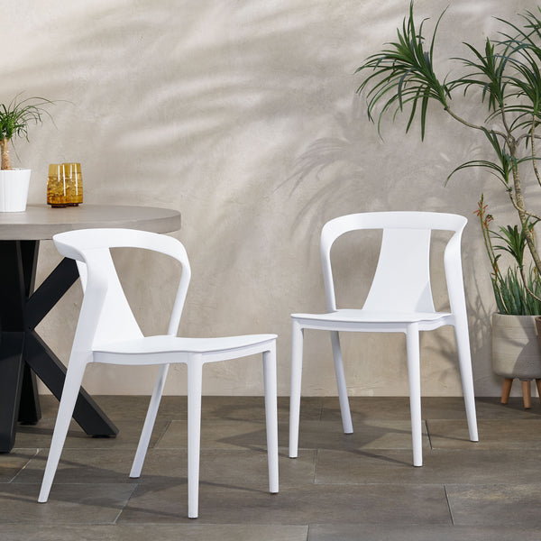 English Elm Christopher Knight Home® - ORCHID Weather-Resistant Outdoor Chair with Curved Backrest, Durable Polypropylene Blend for Patio Comfort White 32.5 L x 24 W x 20.5 H 68373.00WHI