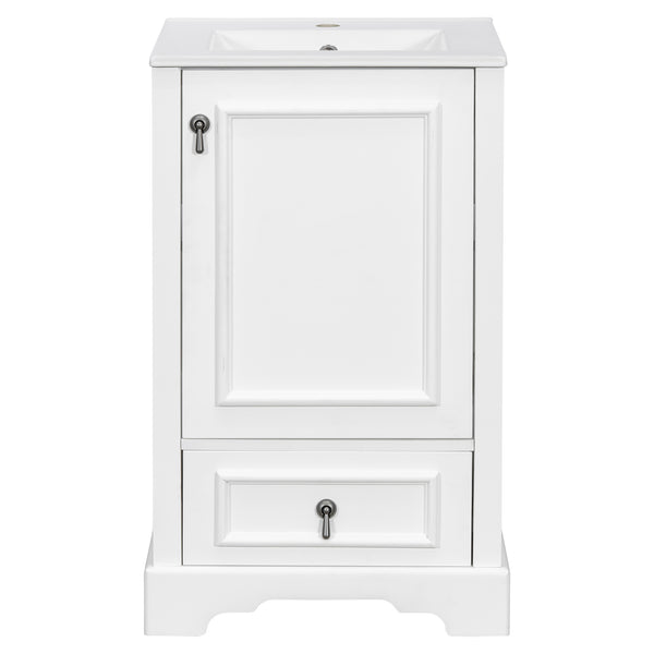 English Elm 20 Inch Bathroom Vanity with Ceramic Sink, Soft-Close Door, Adjustable Shelf, Smart Storage Organizing Design White N729P299505K
