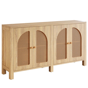 English Elm Rustic Farmhouse Rattan Door Sideboard Wide Buffet Cabinet for Dining or Living Room T3971P462750