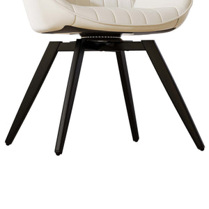 English Elm A Set of 2 Mid-century Pu Leather Dining Chairs with Ergonomic Back and Metal Legs Beige+Black W2189P197386