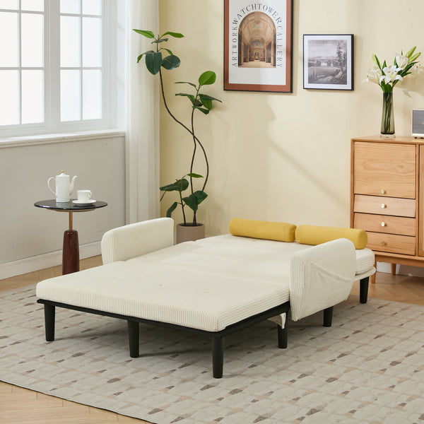English Elm Ivory Corduroy Loveseat Daybed Recliner with USB Armrest, Metal Frame, Foam Cushions & Pillows W570P333061