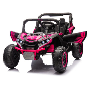 English Elm 24v Two Seat Kids Electric Utv with Parental Remote Suspension Off Road Ride On Pink W1578P184801