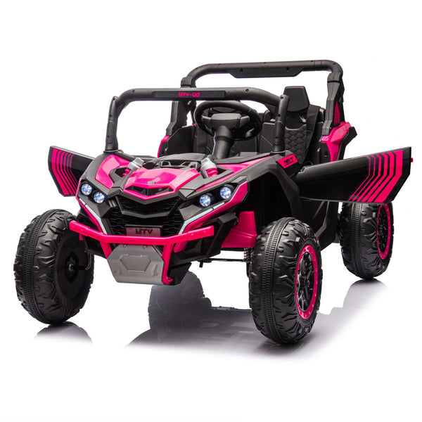 English Elm 24v Two Seat Kids Electric Utv with Parental Remote Suspension Off Road Ride On Pink W1578P184801