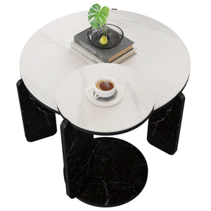 English Elm Set of 2 Round Sintered Stone Nesting Tables Sleek Modern Accent for Living Rooms W2899P405896