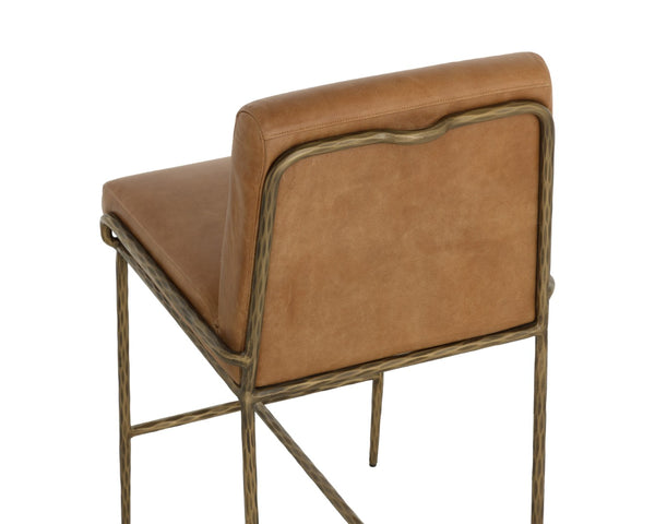 Sunpan LATHAN Counter Stool - Luxurious Tan Leather Seat with Hand-Hammered Antique Brass Frame, Durable Design 112227
