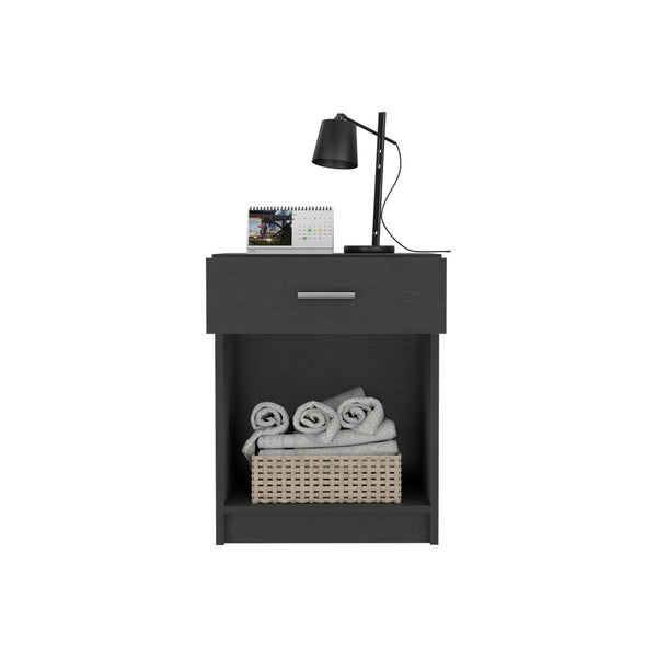 English Elm Eco Nightstand Sleek Modern End Table with Drawer and Open Shelf for Small Spaces and Durable Use Black 25.6 L x 18.5 W x 5.5 H B07091851