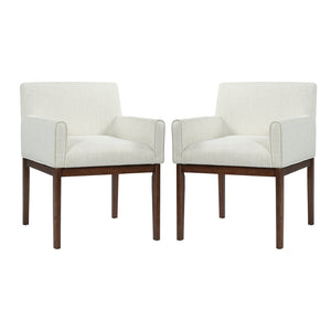 English Elm Modern Upholstered Arm Dining Chair Set Rubberwood Legs Foam Padded High Back Beige+Brown N768P396376D
