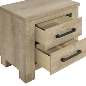 English Elm Sansome Weathered Oak Nightstand 2-Drawer Modern Farmhouse Bedside Table with Dark Bar Pulls, Textured Wood Grain Finish B062P378347