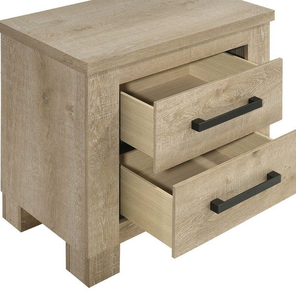 English Elm Sansome Weathered Oak Nightstand 2-Drawer Modern Farmhouse Bedside Table with Dark Bar Pulls, Textured Wood Grain Finish B062P378347
