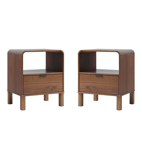 24" Rounded Edge 1 Drawer Nightstand - Set of 2 Brown ELIB4CBR-2PK Walker Edison