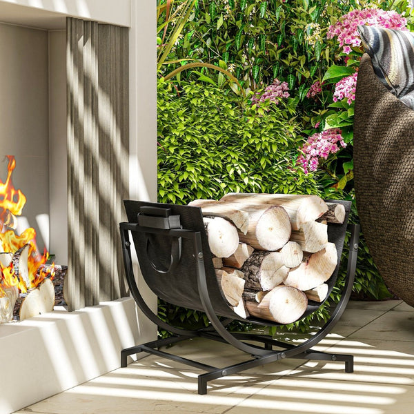 English Elm Outsunny Folding Firewood Rack With Canvas Carrier – Portable & Heavy Duty Log Holder For Indoor/Outdoor Use W2225P249989-GIGA