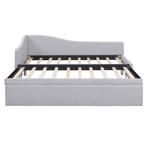 English Elm Twin L-shaped Linen Upholstered Daybed with Hydraulic Pop-up Trundle for Guest Rooms Gray SF000193AAE-1