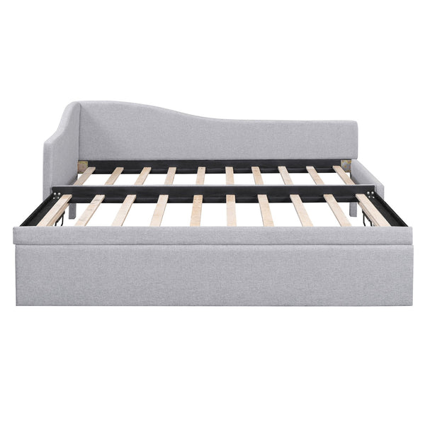 English Elm Twin L-shaped Linen Upholstered Daybed with Hydraulic Pop-up Trundle for Guest Rooms Gray SF000193AAE-1