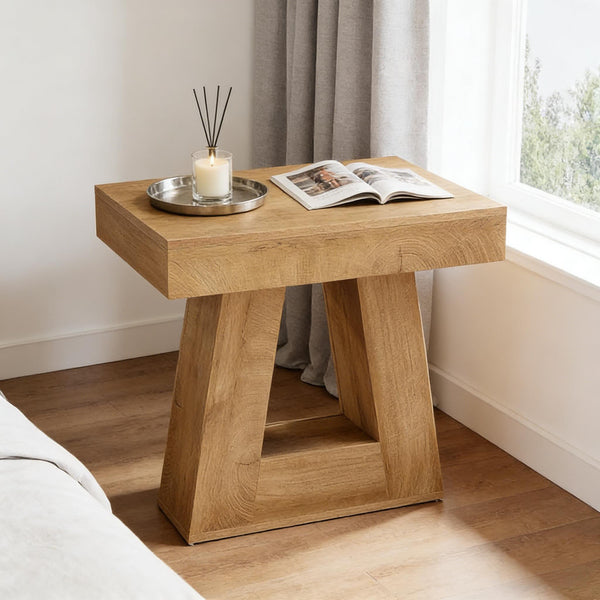 English Elm Modern Two Tier End Table Black Metal Frame Wood Grain Surface for Living Room T3971P450055