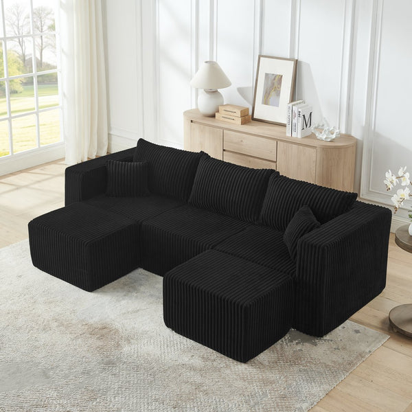 English Elm Compact Modular Sectional Corduroy Sofa High Density Foam Fill for Small Space Living Black W487P411610