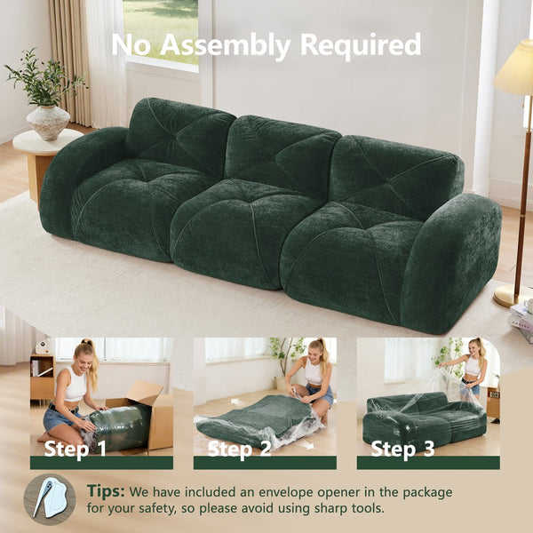 English Elm 110''boneless Velvet Sectional Sofa Modular Cloud Seating with Tufted Cushions for Living Rooms Green W714S01613