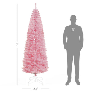 English Elm Homcom 7' Slim Pink Douglas Fir Tree With 818 Lifelike Branch Tips - Perfect For Small Spaces! W2225P229757