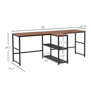 English Elm Desk Two Person Workstation with Vertical Bookshelf and Steel Frame for Home Office T3971P389438