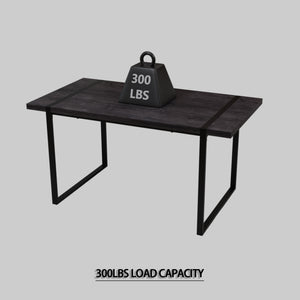 English Elm 59" Industrial Dining Set with Suede Chairs Matte Metal Base Mdf Table Seats Four Black+ Gray W2189S00817