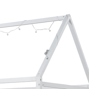 English Elm Wood Twin Size House Bed with Guardrail, Built-In LED Lights, Sturdy Pine Frame for Safe Sleep N709P177522K