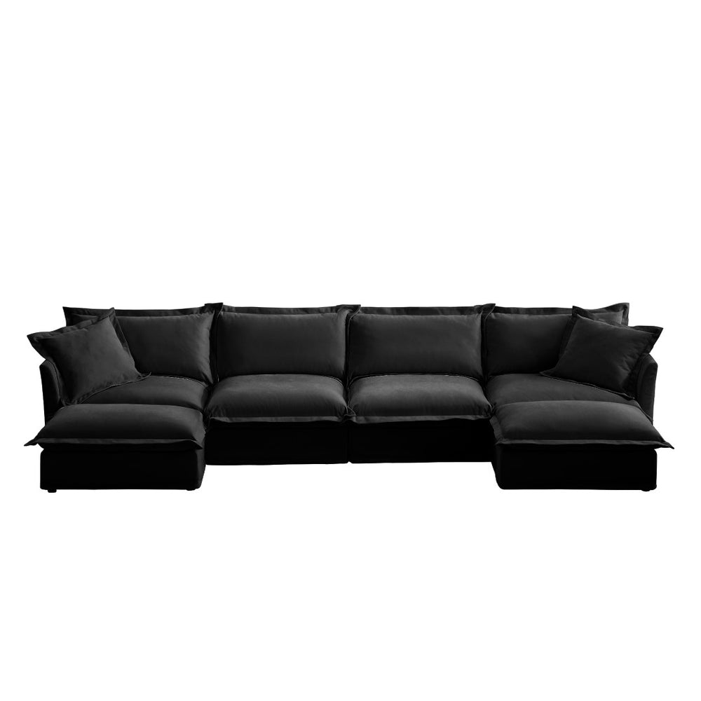 English Elm Slipcovered U-Shape Sectional Couch – Luxurious Chenille Fabric, Deep Seats & French Edges Design, 4-Seater W3041S00116-GIGA