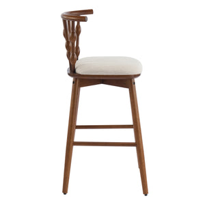 English Elm Christopher Knight Home® - Doria Sculptural Hourglass Back Barstool Set of 2 — Durable Rubberwood Frame, Plush Fabric Seat, Stylish Modern Appeal Beige,Walnut N775P299416W