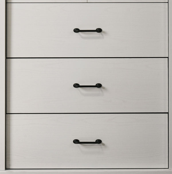 English Elm Elettra Four Drawer Chest in Warm Oak Finish with Bold Black Metal Hardware White B2749P413337