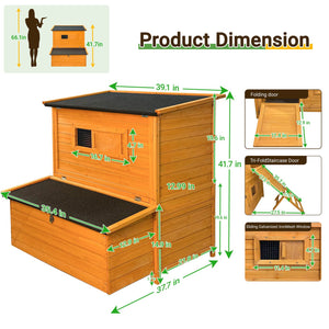 English Elm Chicken Coop Spruce Wood Double House for 8 Birds with Nesting Boxes Flip Roof W3166P436704