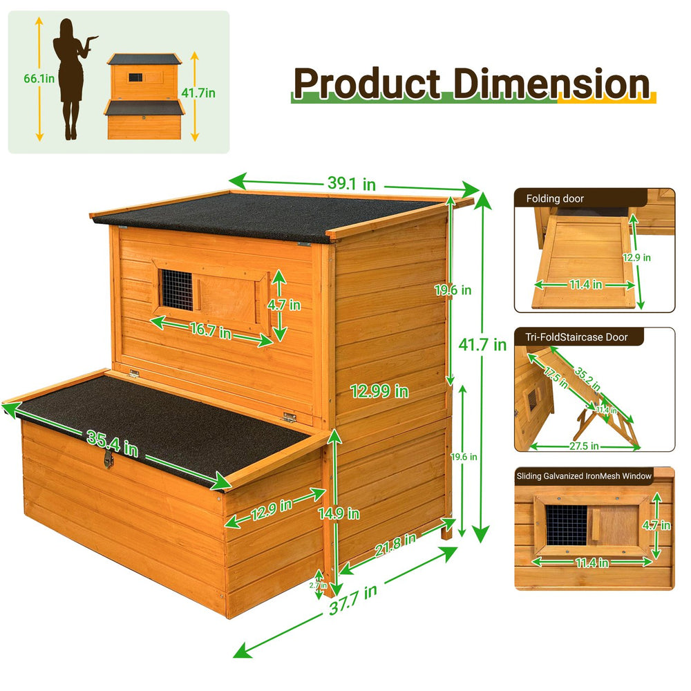 English Elm Chicken Coop Spruce Wood Double House for 8 Birds with Nesting Boxes Flip Roof W3166P506394