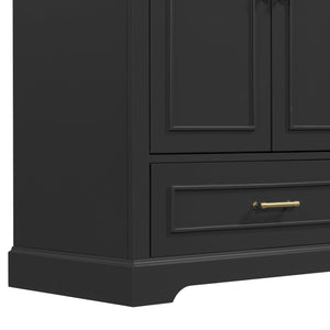 English Elm 30" Freestanding Bathroom Vanity Matte Black Solid Wood Ceramic Sink Soft Close N729P321376B