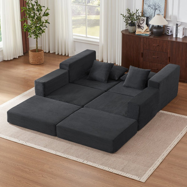 English Elm Modular Cloud Sectional Corduroy Sofa Deep Seat Comfort for Flexible Living Spaces Dark Gray W3396P435277