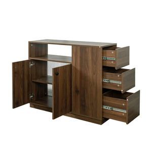 English Elm Kitchen Small Sideboard Countertop Organizer with Sliding Glass Doors, 3 Drawers & Display Shelf, Modern Storage Cabinet W331P289098