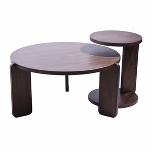 English Elm 32.68 Inch Black Oak Veneer Nesting Round Coffee Table Set for Modern Living Rooms W2899P435700