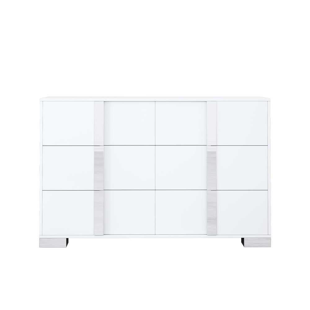 English Elm Elegant Mirrored Modern Dresser with 6 Drawers, White MDF & Metal Frame, Space-Saving Stylish Storage Solution WF319354AAK