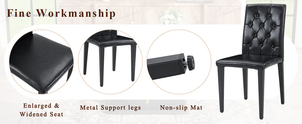 English Elm Black Wood Grain Mdf Dining Set Seats Four with Pu Leather Buckle Chairs Modern W1151S04431