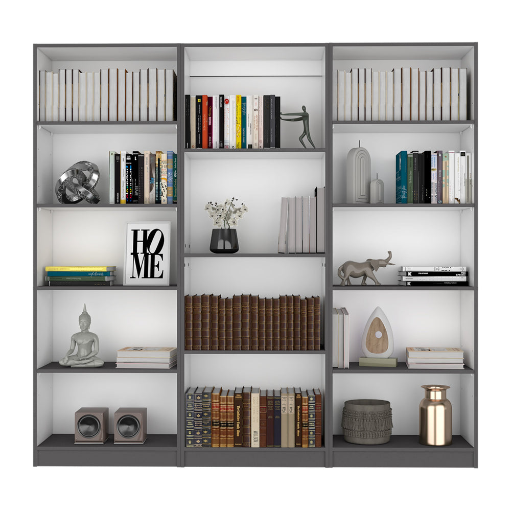 English Elm Bartow 3-Piece Modern Bookcase Set - Stylish Matt Gray & White Storage Solution For Living Rooms B070S00286