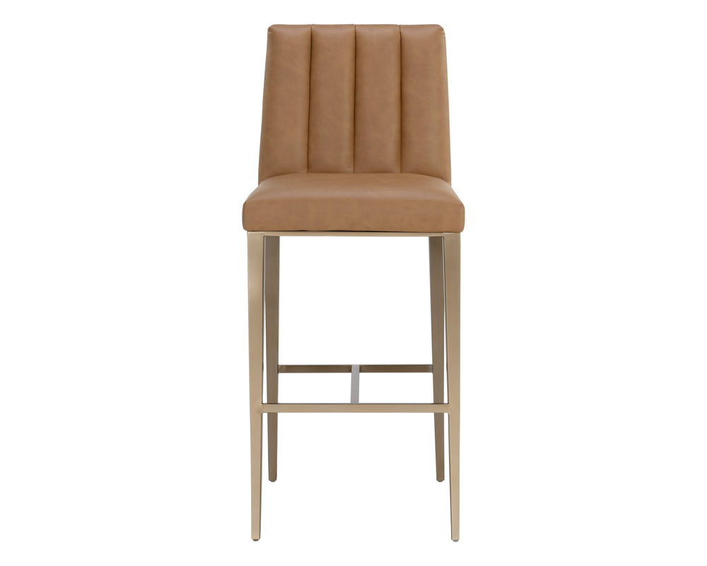 Sunpan Wilbur Barstool - Minimalist Design in Milliken Cognac Faux Leather with Stylish Stainless Steel Legs Bar Height