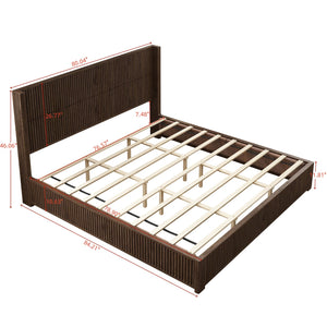 English Elm Solid Rubberwood Queen Platform Bed Low Profile Grain Veneer Frame No Box Spring W1716S00041