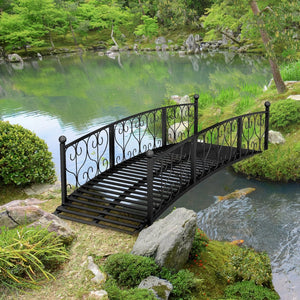 English Elm Outsunny 7' Decorative Metal Garden Bridge With Elegant Scrollwork For Ponds And Walkways, Black W2225P174531-GIGA