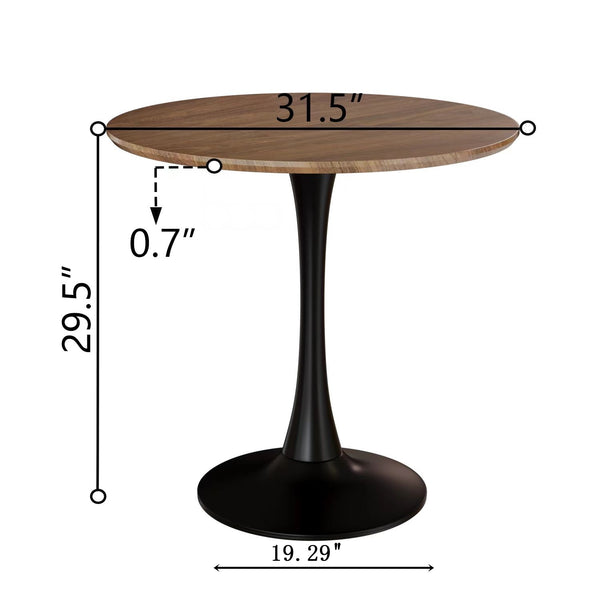 English Elm 31.5" Walnut Tulip Dining Table – Mid-Century Round MDF Top, Black Pedestal, Seats 2-4, Sturdy W2189P303505