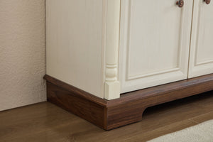 English Elm Farmhouse Large Storage Cabinet With Roman Columns, Versatile Wood Buffet & Wine Cooler Stand W2393P300547