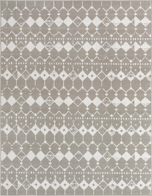 Unique Loom Outdoor Trellis Cardak Machine Made Geometric Rug Gray, Ivory 7' 10" x 10' 0"