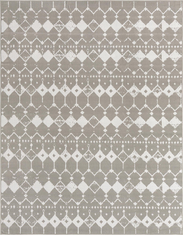 Unique Loom Outdoor Trellis Cardak Machine Made Geometric Rug Gray, Ivory 7' 10" x 10' 0"
