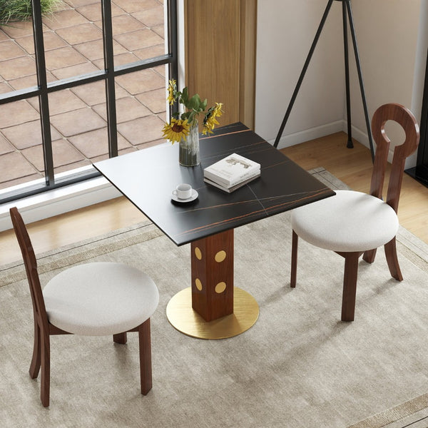 English Elm Modern Square Dining Table - 33.5" Sintered Stone Top With Wood Legs & Gold Base For Small Spaces P1 W1535S00579-GIGA